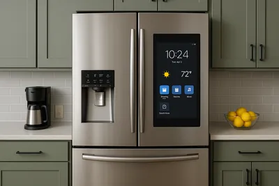 Modern kitchen appliances in showroom