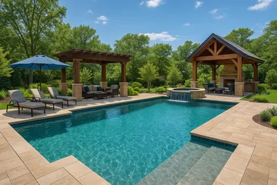 Custom swimming pool with water features